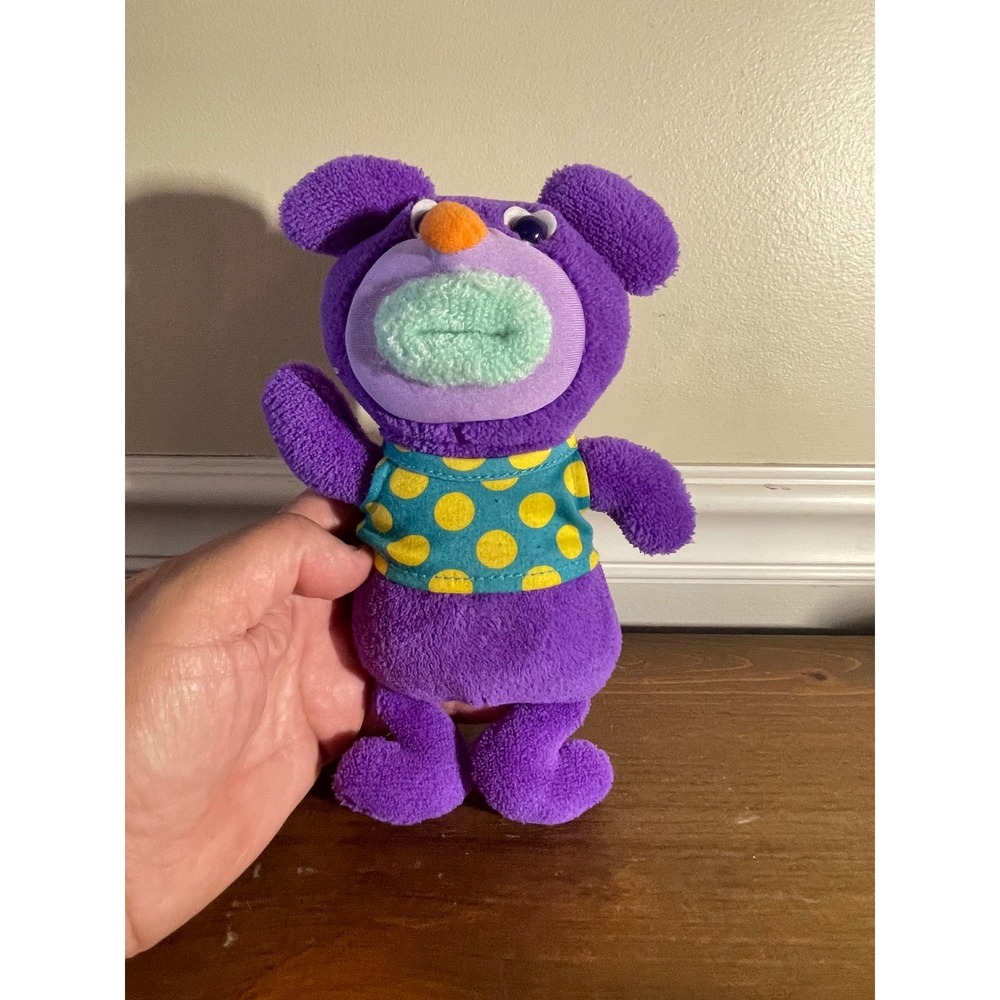 Vintage Purple Sing-a-ma-Jig Plush Toy Teal Yellow Polka Dot Shirt